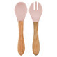 Set cucchiaio e forchetta con punta in silicone e manico in bamb&#249;, Pinky Pink, Minikoioi