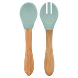 Set cucchiaio e forchetta con punta in silicone e manico in bambù, River Green, Minikoioi