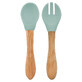 Set cucchiaio e forchetta con punta in silicone e manico in bamb&#249;, River Green, Minikoioi