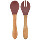 Set cucchiaio e forchetta con punta in silicone e manico in bamb&#249;, Velvet Rose, Minikoioi