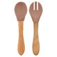 Set cucchiaio e forchetta con punta in silicone e manico in bamb&#249;, Woody Brown, Minikoioi