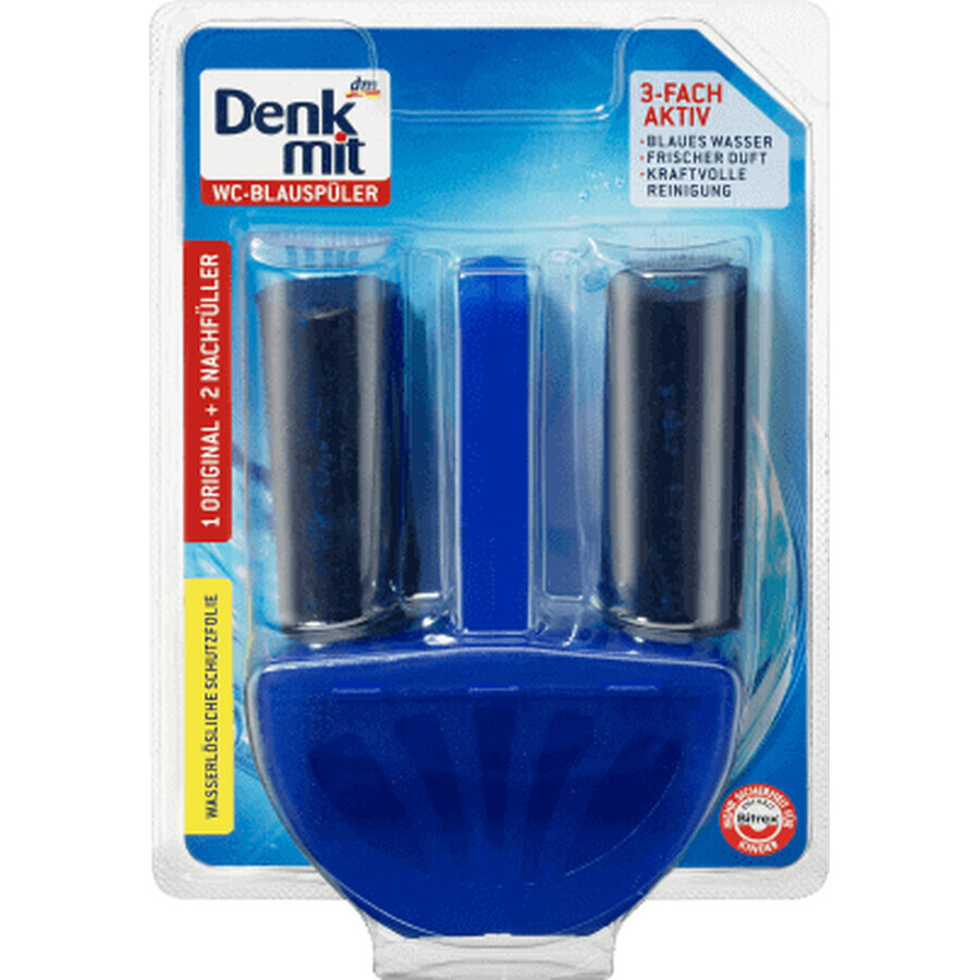 Supporto per pietra blu per deodorante per WC Denkmit + 2 ricariche, 3 pz