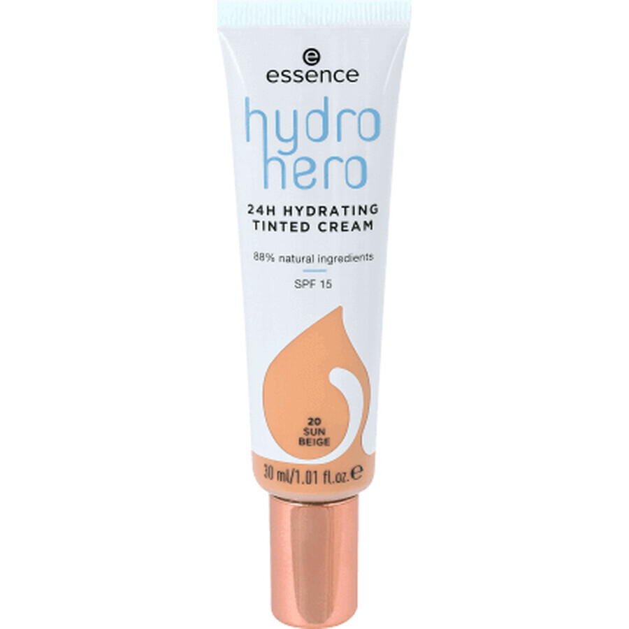 Essence Cosmetics Hydro Hero Crema idratante colorata 24h 20 Sun Beige, 30 ml