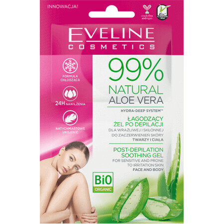 Eveline Cosmetics Gel lenitivo post-depilazione con aloe vera naturale al 99%, 10 ml
