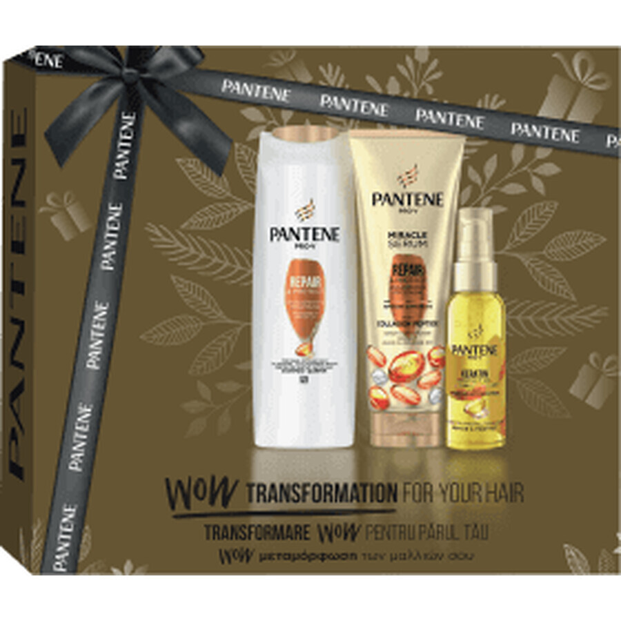 Set regalo Pantene WOW Transformation – Shampoo per capelli + balsamo per capelli + olio per capelli secchi, 1 pz