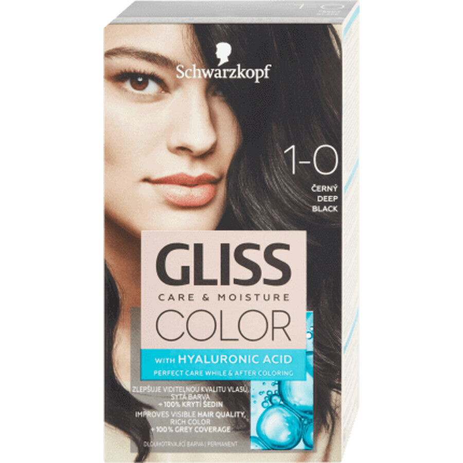Schwarzkopf Gliss Color Tintura permanente per capelli 1-0 Nero intenso, 1 pz